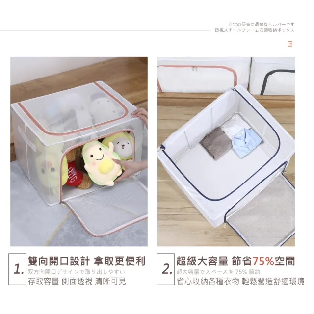 【樂邦】4入/100L雙開口PVC鋼架衣服收納箱(收納箱 衣物收納 棉被收納 摺疊收納箱 整理箱)