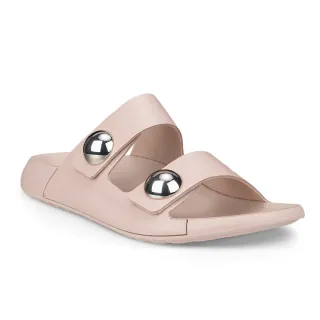 【ecco】COZMO W 科摩銀釦休閒皮革涼拖鞋 女鞋(裸粉色 20688301118)