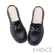 【CHOiCE】金屬裝飾真皮厚底樂福穆勒鞋(黑色)