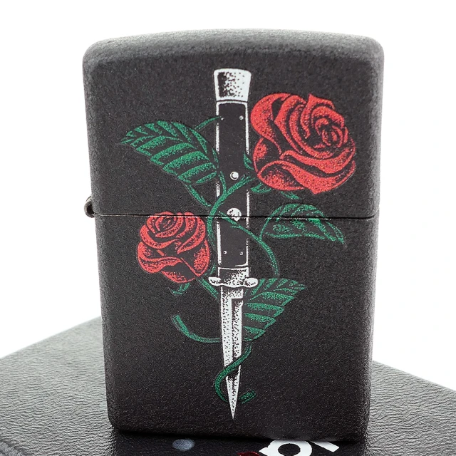 ZippoZippo 美系~Rose Dagger Tattoo-玫瑰匕首圖案設計打火機