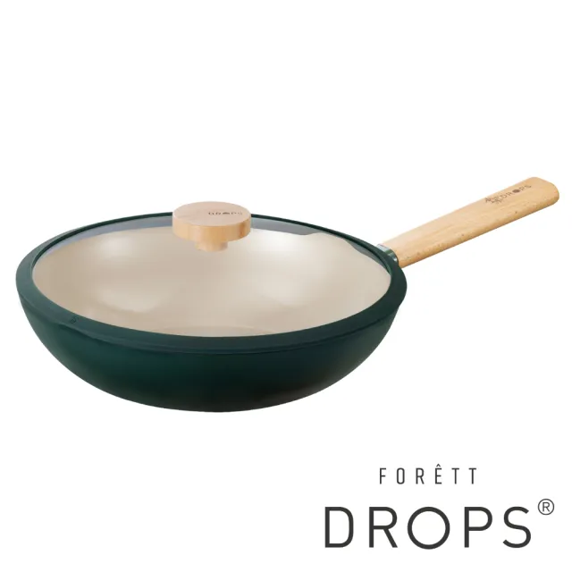 【DROPS】掌廚 FORETT森林系不沾深煎鍋30cm_附安全玻璃蓋(IH爐可用鍋)