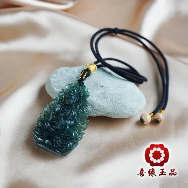 【喜緣玉品】觀音 天然翡翠A貨 藍水綠火焰 玉觀音玉墜(開運風水)