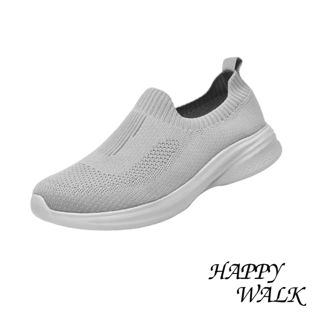 【HAPPY WALK】一體健步鞋 襪套健步鞋/一體式彈力飛織襪套舒適休閒健步鞋(灰)