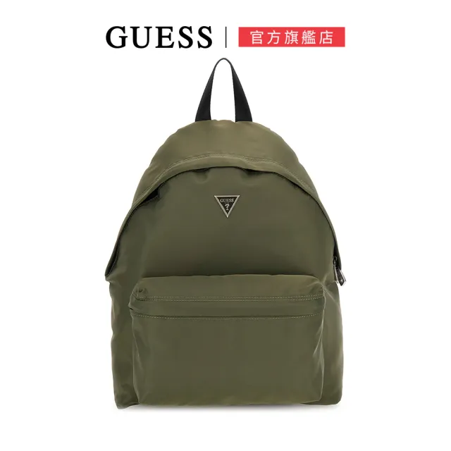 【GUESS】經典LOGO簡約質感後背包(墨綠)