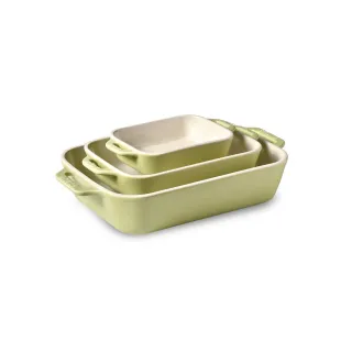 【法國Staub】馬卡龍長方型陶瓷烤盤3件組(豆沙粉/奶油藍/青檸綠3色任選)