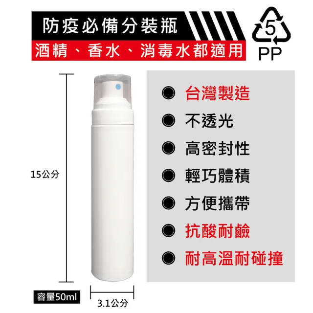 【ANDZEN 安得仁】50ml台灣製造PP噴霧瓶分裝瓶(噴霧瓶/分裝瓶/酒精分裝瓶/消毒水瓶/分裝噴瓶)