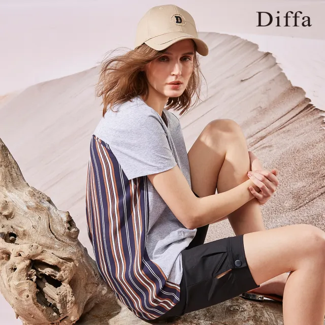 【Diffa】透氣短袖異素材拼接造型上衣－共四款