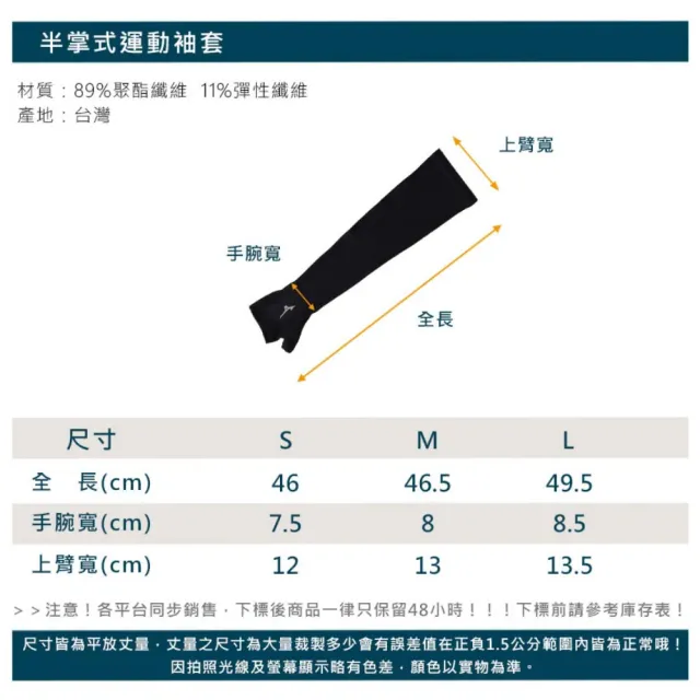 【MIZUNO 美津濃】半掌式運動袖套-台灣製 吸濕排汗 抗UV 防曬 單車 臂套 美津濃(32TYBG0209 32TYBG0201)