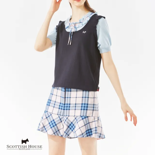 【SCOTTISH HOUSE】甜美假兩件短袖針織-粉/深藍 CHT11462