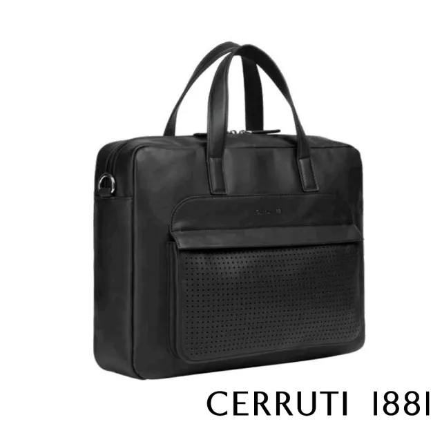 【Cerruti 1881】義大利頂級小牛皮公事包/斜背包(黑色 CECA06537M)