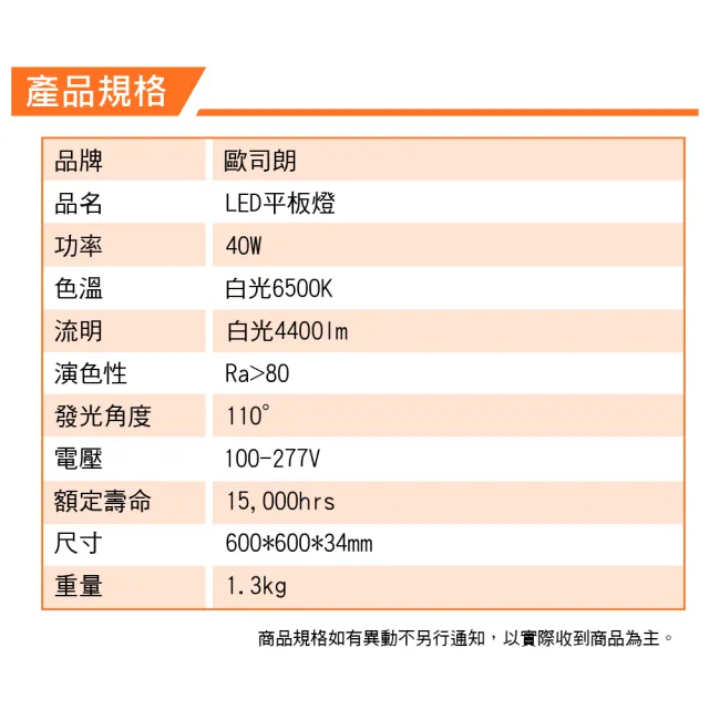【Osram 歐司朗】LED 40W 直下式平板燈 白光 2入組(LED 40W 平板燈)