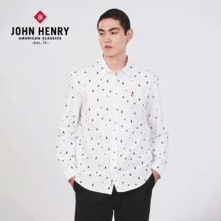 【JOHN HENRY】純棉海洋印花襯衫-白色