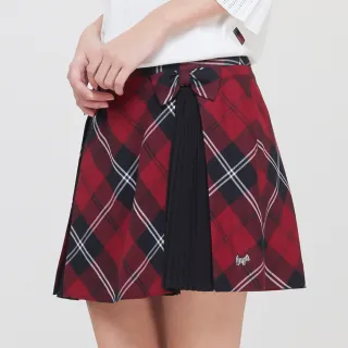【SCOTTISH HOUSE】紅黑格 格紋拼接雪紗蝴蝶結短裙 CHT12103