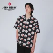 【JOHN HENRY】古巴領方塊圖案印花襯衫-黑色