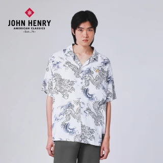 【JOHN HENRY】古巴領龍紋短袖襯衫-白色