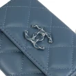 【CHANEL 香奈兒】限定款經典雙C LOGO菱格紋小牛皮三折簡易短夾(灰藍)