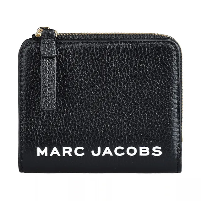 【MARC JACOBS】MARC JACOBS THE BOLD白字LOGO釦式牛皮6卡短夾(黑)