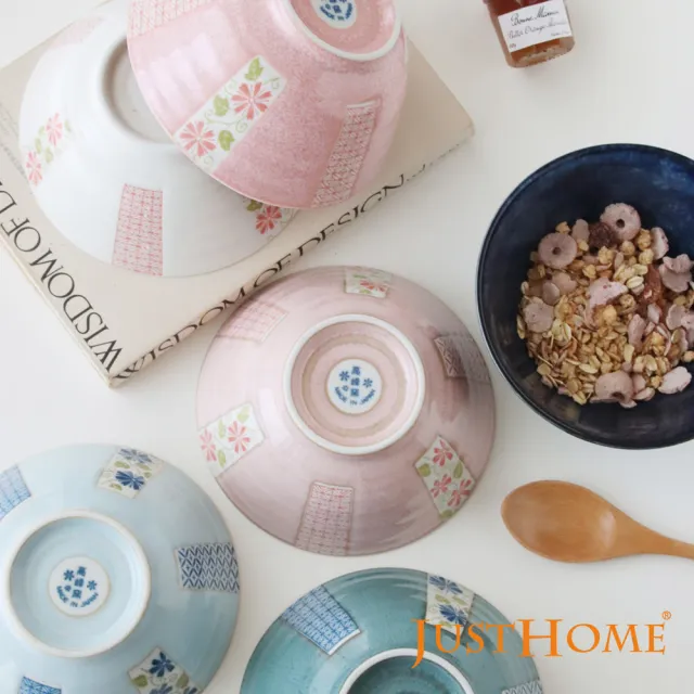 【Just Home】日本製櫻花藤葉5.5吋陶瓷碗-3件組(可微波 碗 碗盤 麵碗 湯碗 丼碗)