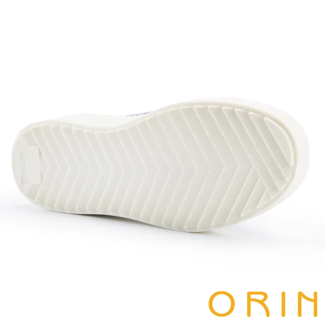 【ORIN】條紋布拼接牛皮金屬飾厚底休閒鞋(灰色)