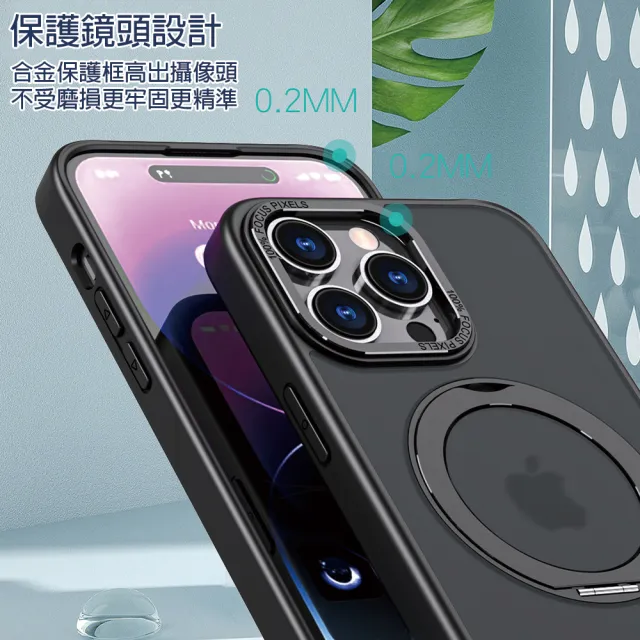 【HongXin】iPhone 15 Pro max 6.7吋 360度旋轉磁吸支架膚感手機殼