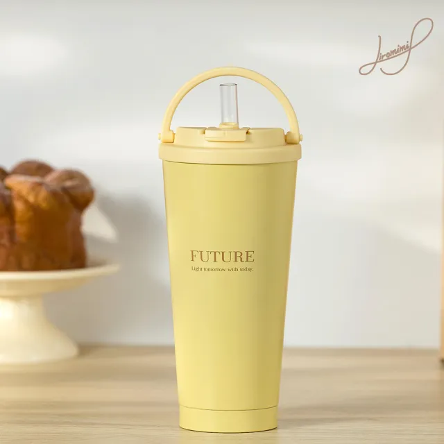 【Hiromimi】手提內瓷不鏽鋼吸管杯750ml(4色可選/保溫保冰/附粗細吸管各一)
