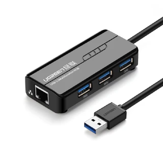 【綠聯】3 Port USB3.0集線器+GigaLAN網路卡(黑色)