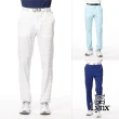 【Lynx Golf】男款防潑水彈性舒適Lynx字樣俏皮印花三色織帶剪接造型平口休閒長褲(三色)