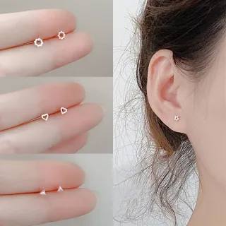 【Emi 艾迷】小巧迷你造型 925銀針 養耳洞 星星愛心三角耳環