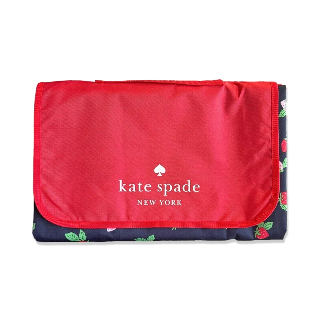 KATE SPADE 可愛草莓圖案手提折疊防水野餐墊 沙灘墊 露營墊(紅x深藍色)