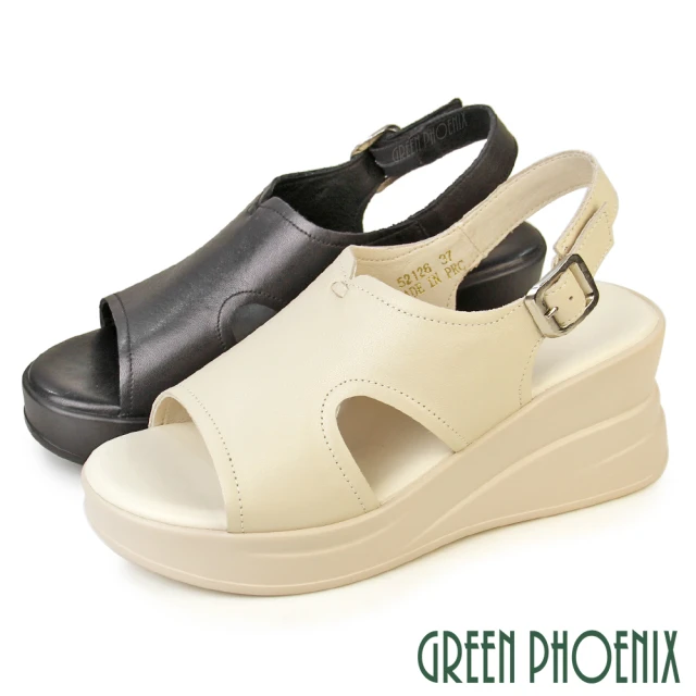 GREEN PHOENIX 波兒德GREEN PHOENIX 波兒德 女鞋 涼鞋 厚底涼鞋 楔型涼鞋 輕量 全真皮(米色、黑色)