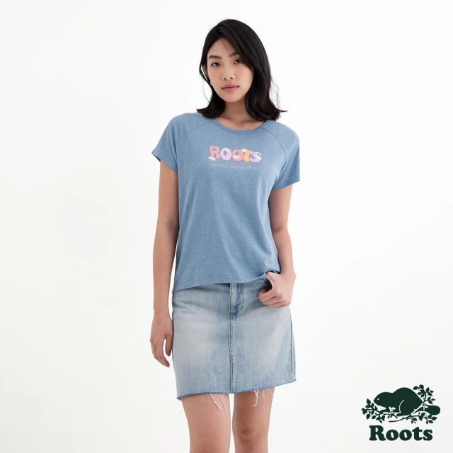 Roots Roots 女裝- FLORAL RAGLAN短袖T恤(藍色)