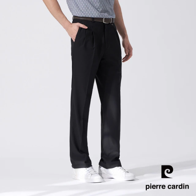 pierre cardin 皮爾卡登 商務休閒 男款 彈性暗條打摺西裝褲-黑色(5247851-99)