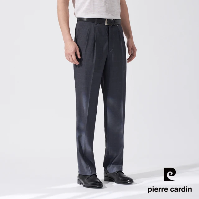 pierre cardin 皮爾卡登 商務休閒 男款 彈性暗紋打摺西裝褲-灰色(5247849-96)