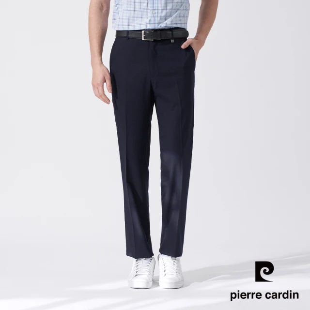 pierre cardin 皮爾卡登 商務休閒 男款 彈性暗紋平口西裝褲-丈青色(5247850-38)