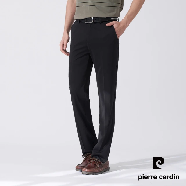 pierre cardin 皮爾卡登 商務休閒 男款 彈性暗紋平口西裝褲-黑色(5247852-99)