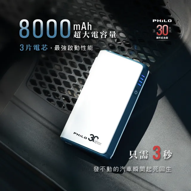 【Philo 飛樂】官方旗艦店 汽機車救援行動電源 支援QC3.0快充 PQC-8000P(贈收納包/電霸)