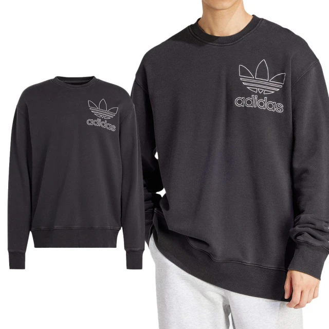 adidas 愛迪達 Adidas Outl Tref Crew 男款 黑色 國際碼 三葉草 大學T 上衣 運動 休閒 長袖 IU2350