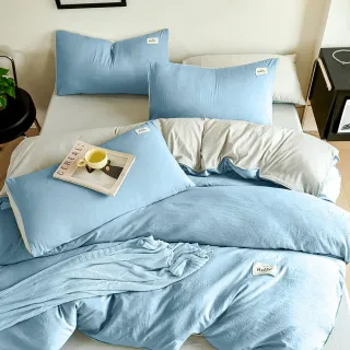 【日禾家居】買1送1 水洗棉撞色床包枕套組、被套(任選)