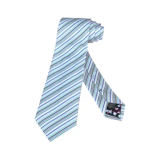 【Paul Smith】PAUL SMITH 標籤LOGO小花內裡設計斜紋真絲領帶(寬版/藍x多彩)