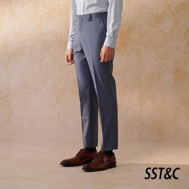 【SST&C 新品９折】海軍藍紋理修身西裝褲0212404002