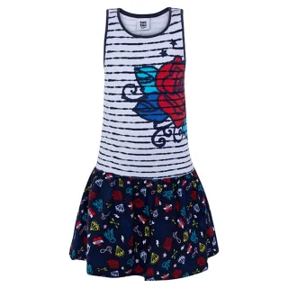 【tuc tuc】女童 藍白條紅玫瑰無袖洋裝 3-10A MO5783(tuctuc Kids 洋裝)