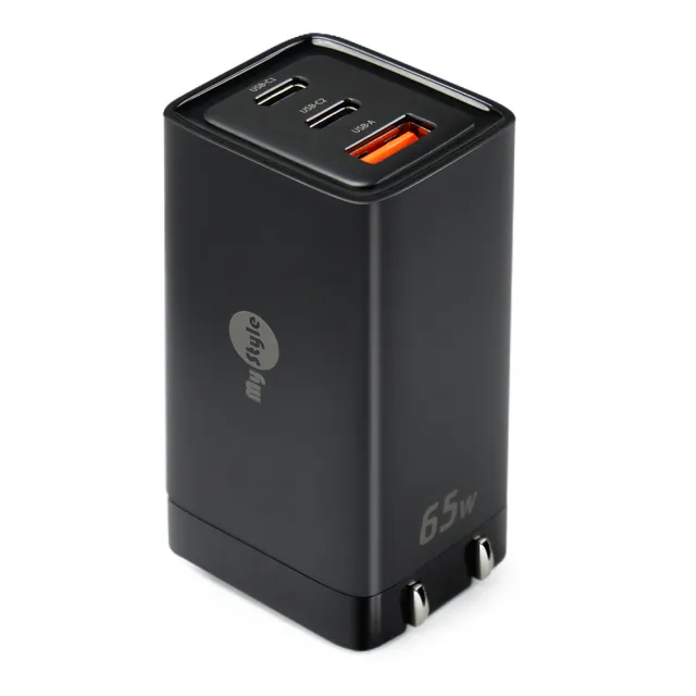【MyStyle】65W GaN氮化鎵極速充電器-黑+倍思 100W USB TO TYPE-C/Lightning/Micro快速充電線-藍(三孔1A2C)