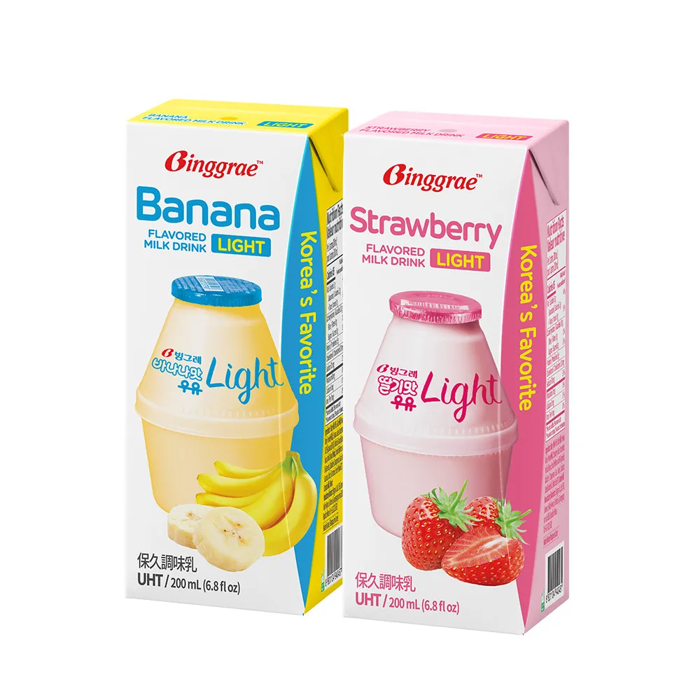 【韓味不二】Binggrae風味牛奶-Light版-清爽新上市200MLX24入/箱 口味任選(香蕉/草莓)