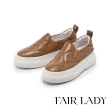 【FAIR LADY】日本京都聯名 HAPPYFACE 時髦菱格紋後鏈休閒鞋(棕、5J2795)
