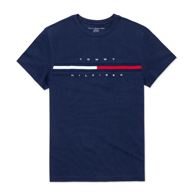 Tommy Hilfiger TOMMY 經典刺繡大LOGO文字圖案短袖T恤 上衣-女-深藍色(平輸品)