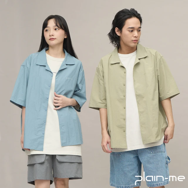 plain-meplain-me 開領刺繡短袖襯衫 PLN3327-241(男款/女款 共5色 襯衫 短袖 休閒上衣)