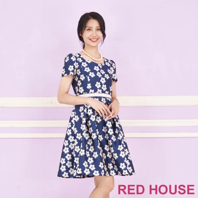 RED HOUSE 蕾赫斯 優雅光澤感緹花打褶洋裝(共2色)