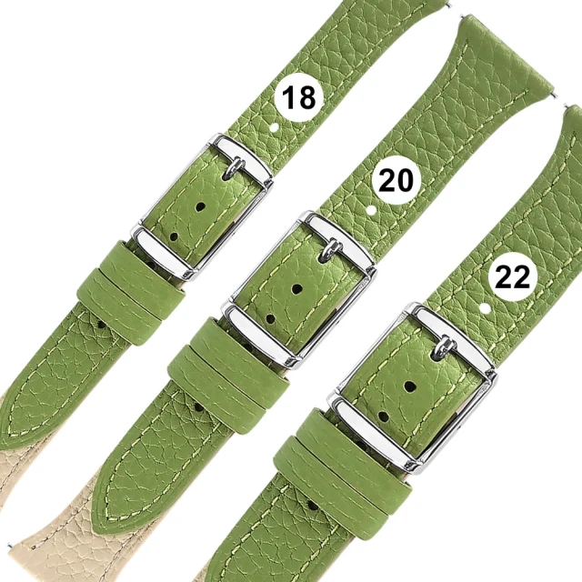 Watchband 18.20.22mm / 各品牌通用 經典色系 快拆型 雙色真皮錶帶(綠x米白色)