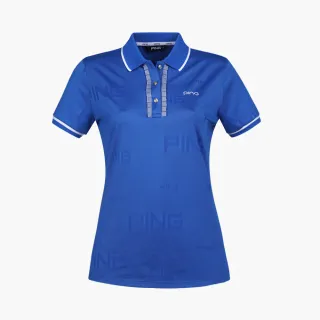 【PING】女款LOGO緹花短袖POLO衫-藍(吸濕排汗/抗菌防臭/GOLF/高爾夫球衫/RA23114-56)