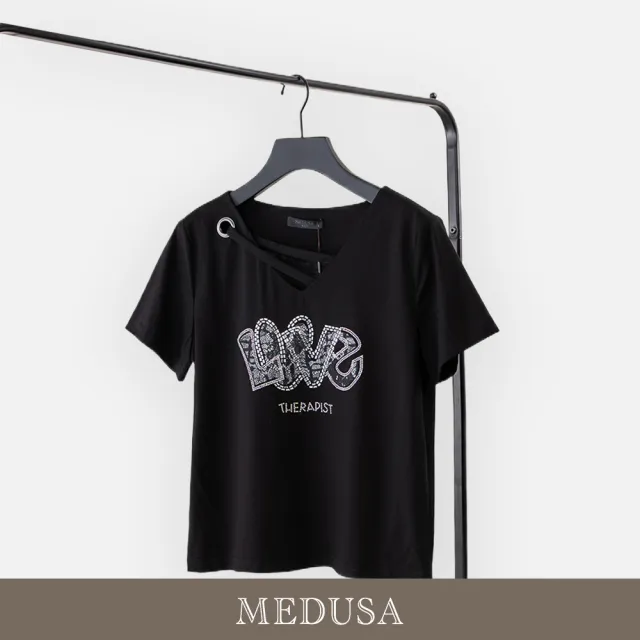 【MEDUSA 曼度莎】現貨-LOVE 鑽飾線條造型T恤（M-XL）｜女休閒上衣 短袖上衣(301-52001)